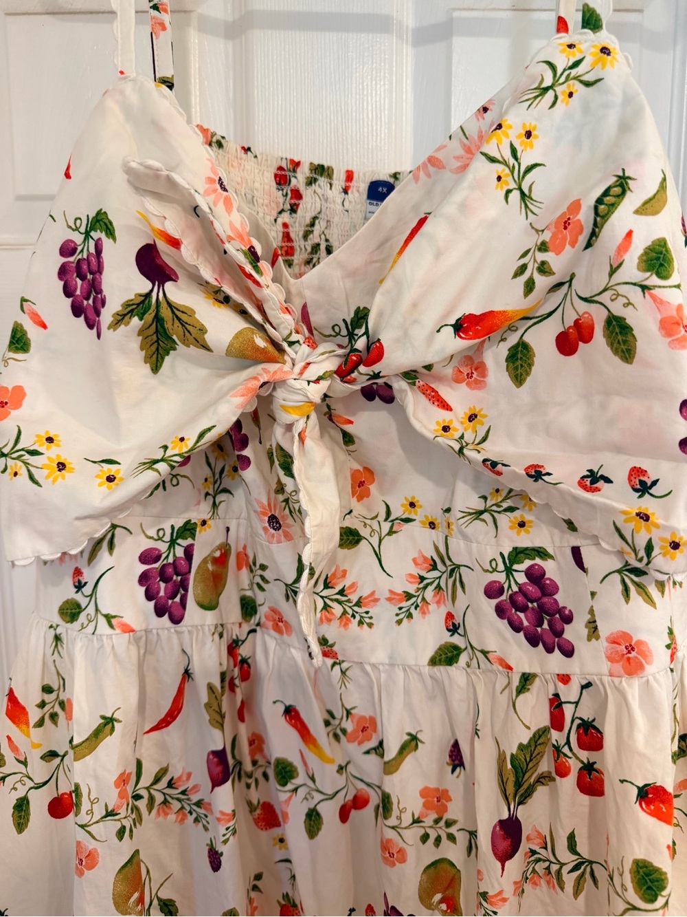 Old Navy White Garden Print Midi Dress with Bow Front